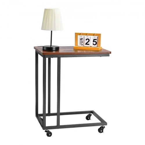 C Table, C Shaped Sofa Side Table with Metal Frame Rolling Casters, Portable C