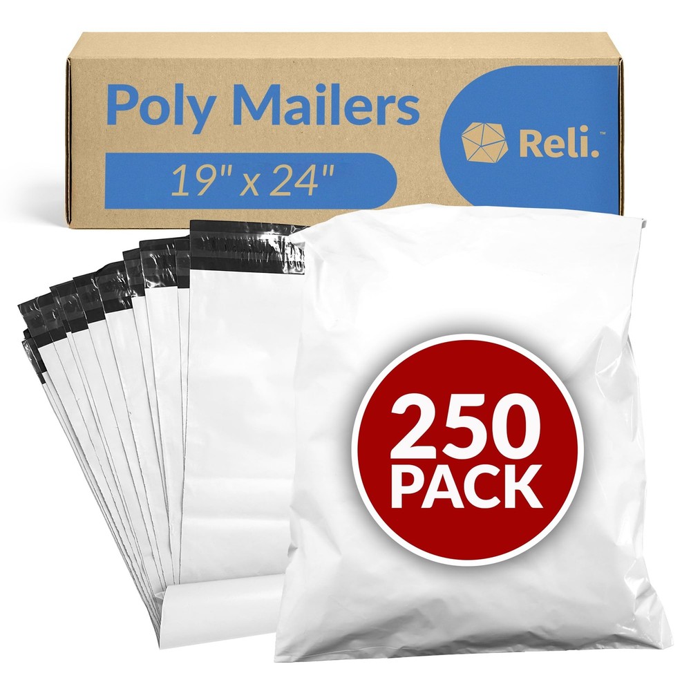 Reli. Poly Mailers 19x24 | 250 Pcs Bulk | | 250 Pack, White (250 Pcs)