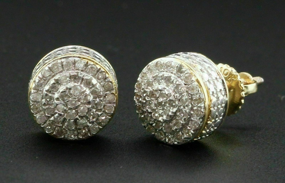 Solid 2Ct Round Lab Created Diamond Cluster Stud Earrings 14K Gold Plated Unisex