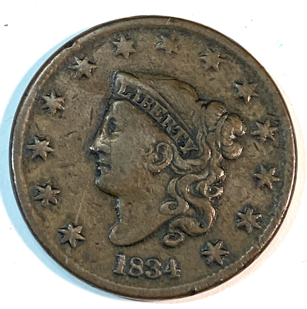 1834 Small 8 Large Cent Nice Super Original Brown VF CHRC