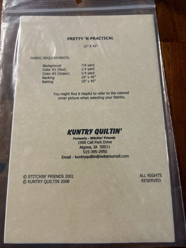 Pretty ‘N Practical Table Runner Sewing Pattern Kuntry Quiltin #214 New