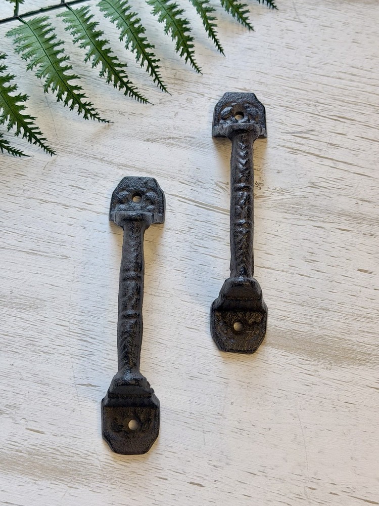 2 RUSTIC Cast Iron Barn Handles Gate Pull Shed Door Handles Fancy Drawer Pulls