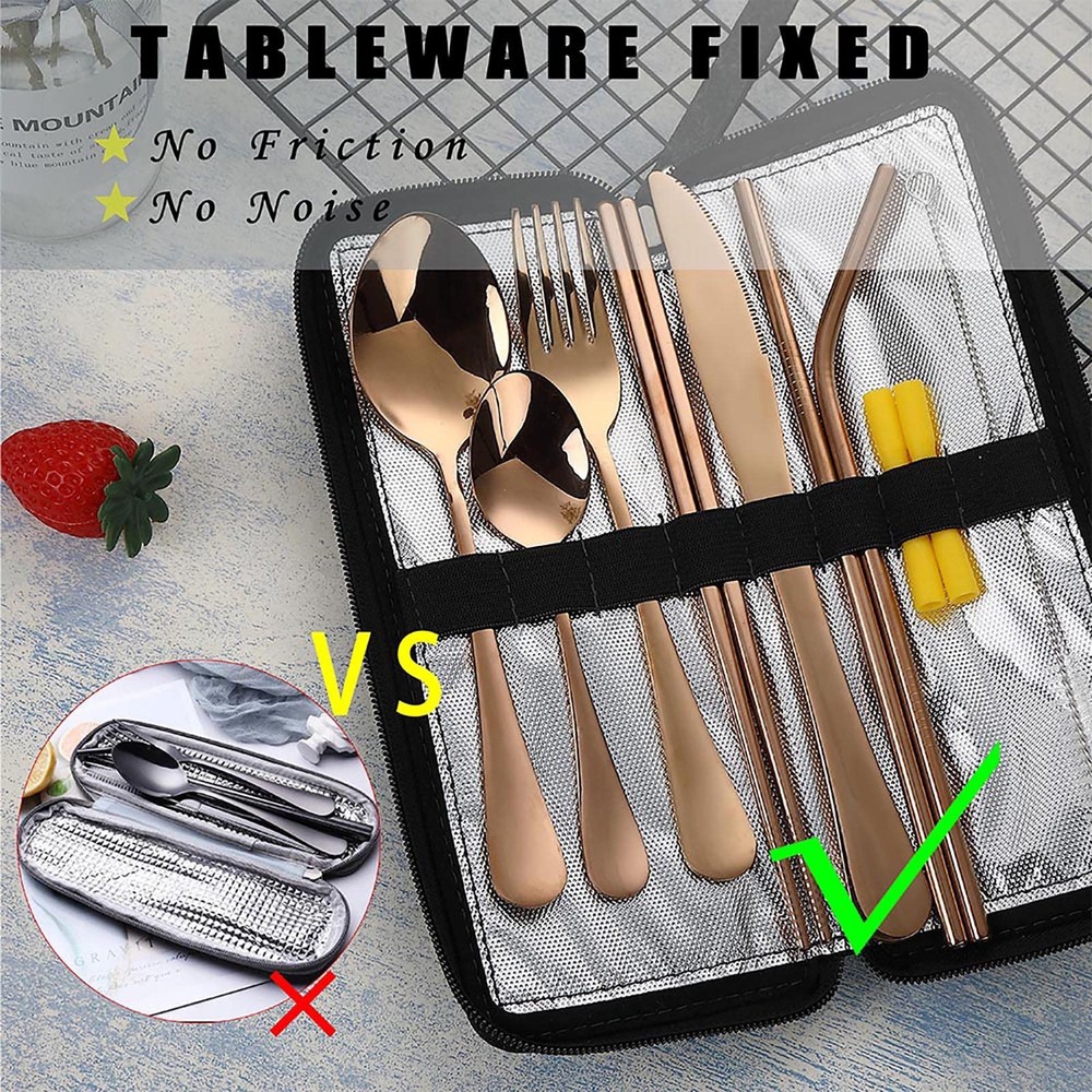Portable Travel Utensils Reusable Silverware with Case for Fixing Tableware 9...