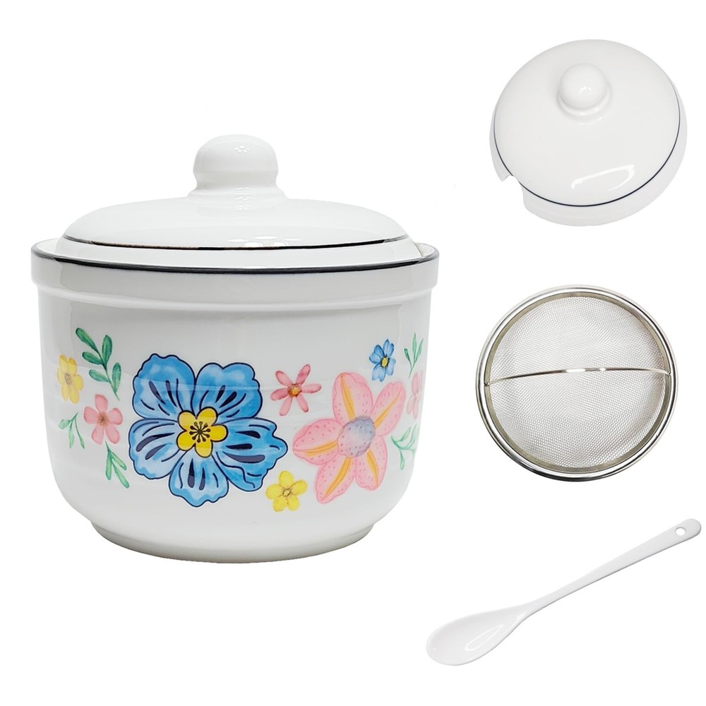 MaoYaMao Ceramic Bacon Grease Container with Medium, Colorful