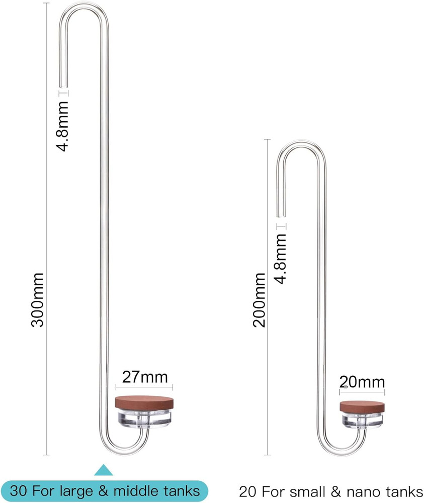 Acrylic CO2 Diffuser for Aquarium Planted Tank, Hooked Version-30Cm