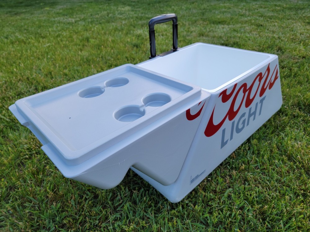 Coors Light Rolling Cooler 30" × 23" Pull & Side Handles Flip Top 4 Beer Holders
