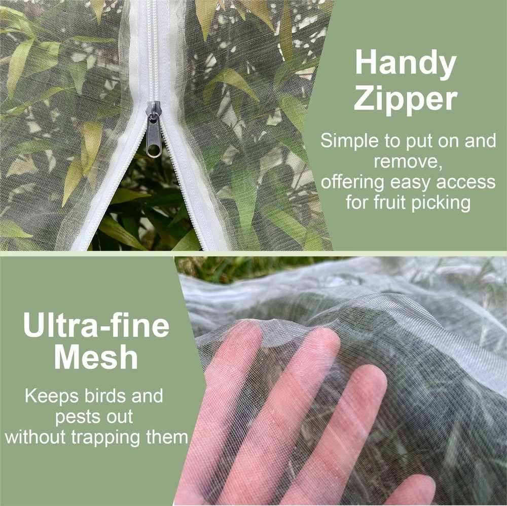 Fruit Tree Netting Cover with Zipper & Drawstring, 2 Packs 6ft x 6ft Insect B...