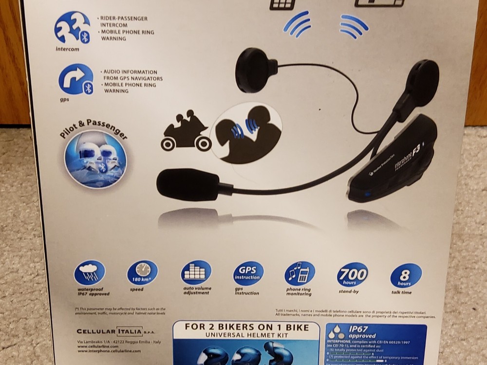 Interphone F3 Passenger Intercom Bluetooth Phone Connect Pilot Passenger System