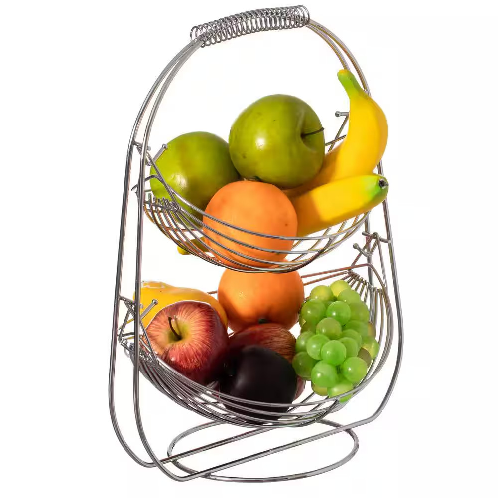 2 Tier Fruit Swing Basket for Kitchen, Detachable Countertop Vegetables Storage