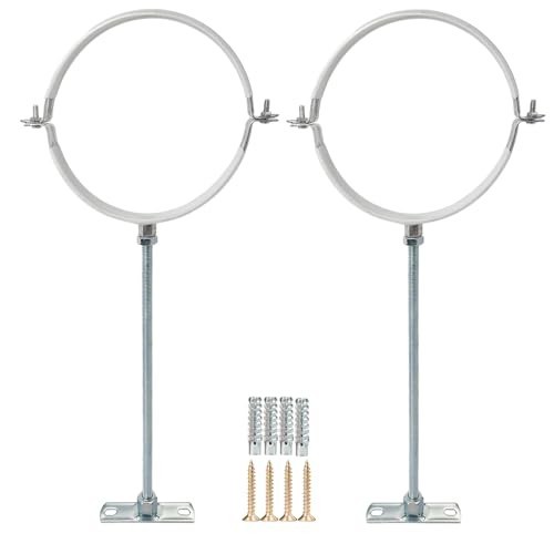 6" Adjustable Pipe Bracket Set - Heavy Duty Galvanized Iron Hanger Strap, Wall S