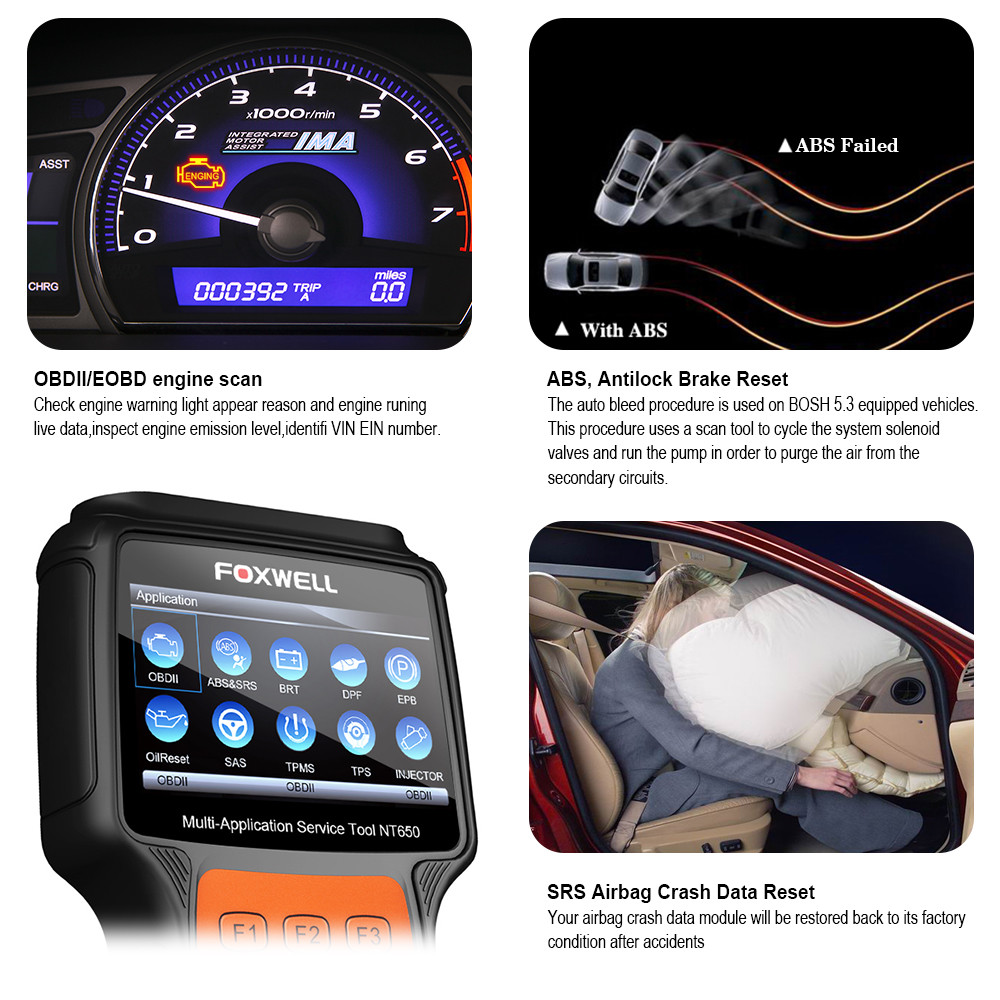 Foxwell NT650 Elite Auto OBD2 Scanner Diagnostic ABS EPB SRS TPMS DPF Injector