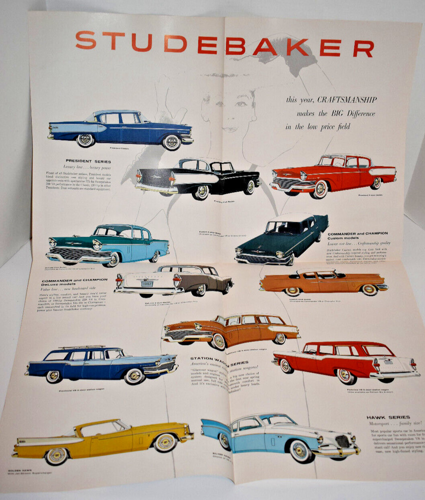 Vintage 1957 Studebaker Large Foldout Sales Brochure