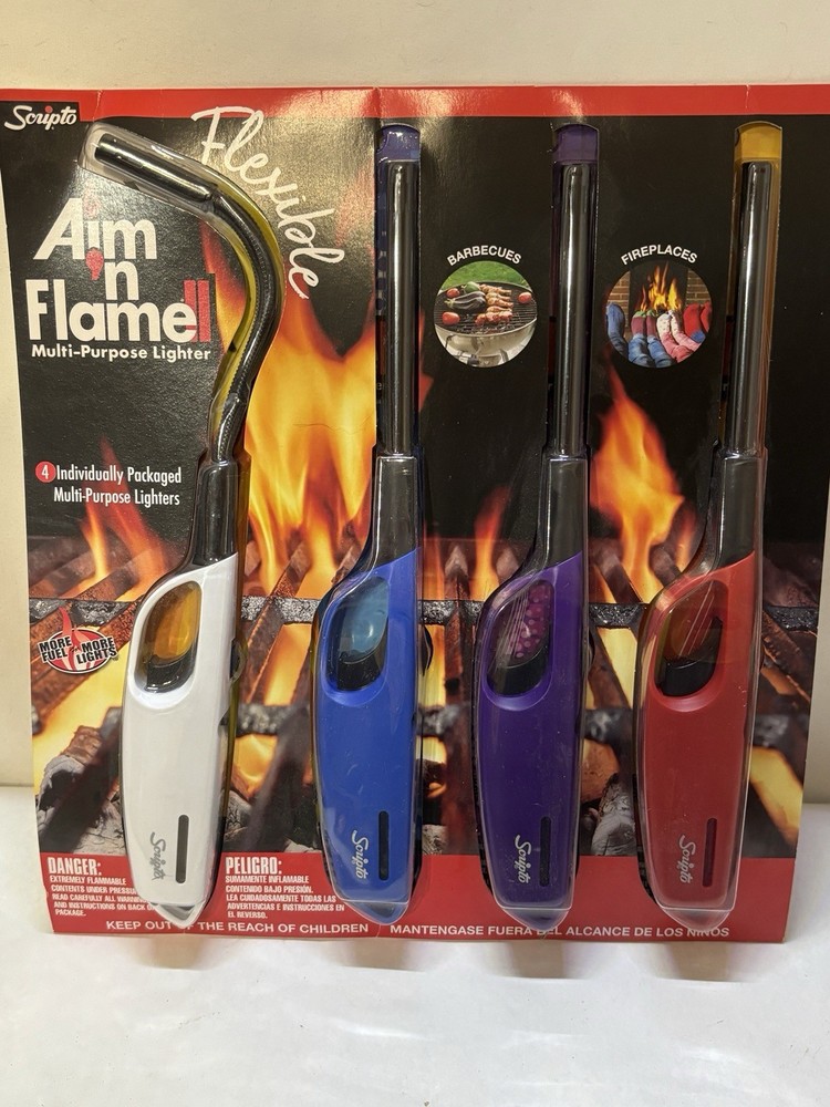 4 Pack SCRIPTO Multi-Purpose Lighter BBQ Barbecue Camping Durable Lighters