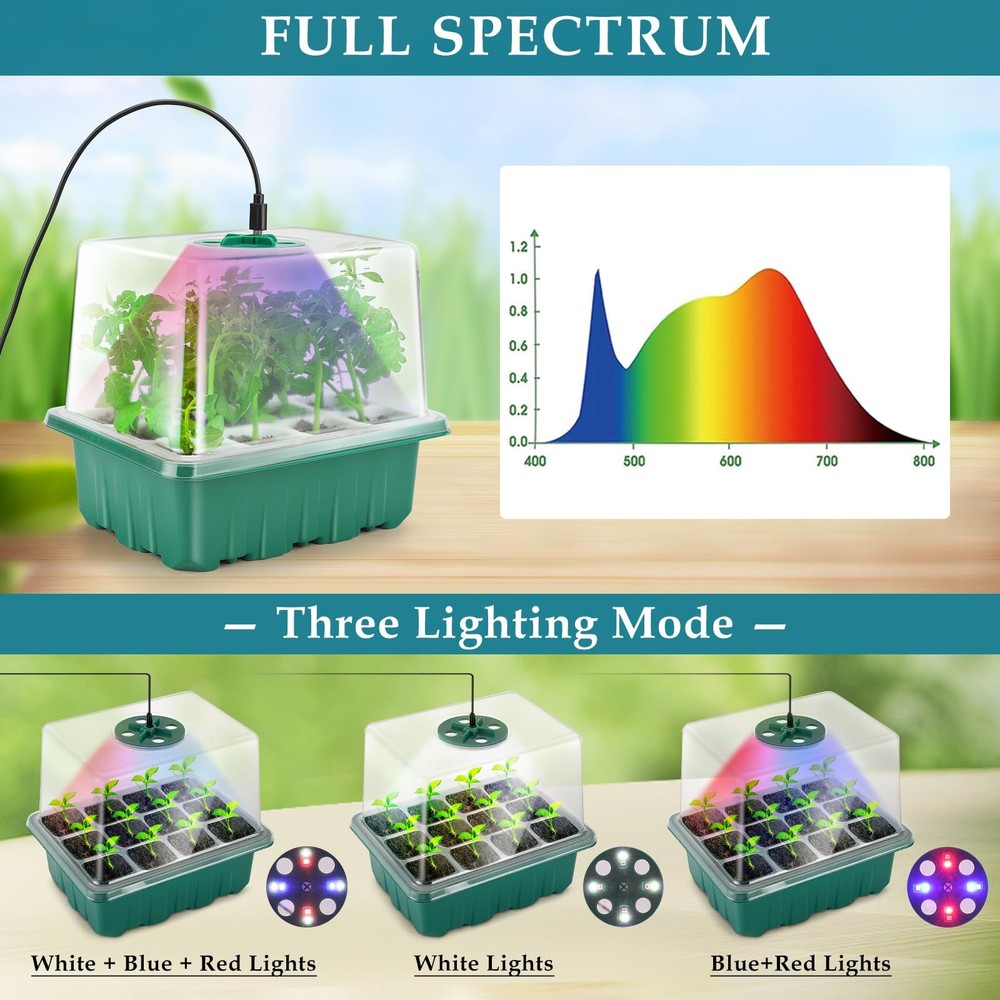Seed Starter Tray with Grow Light, 60 Flexible Cells 5 PCS Seed Starter Kit, ...