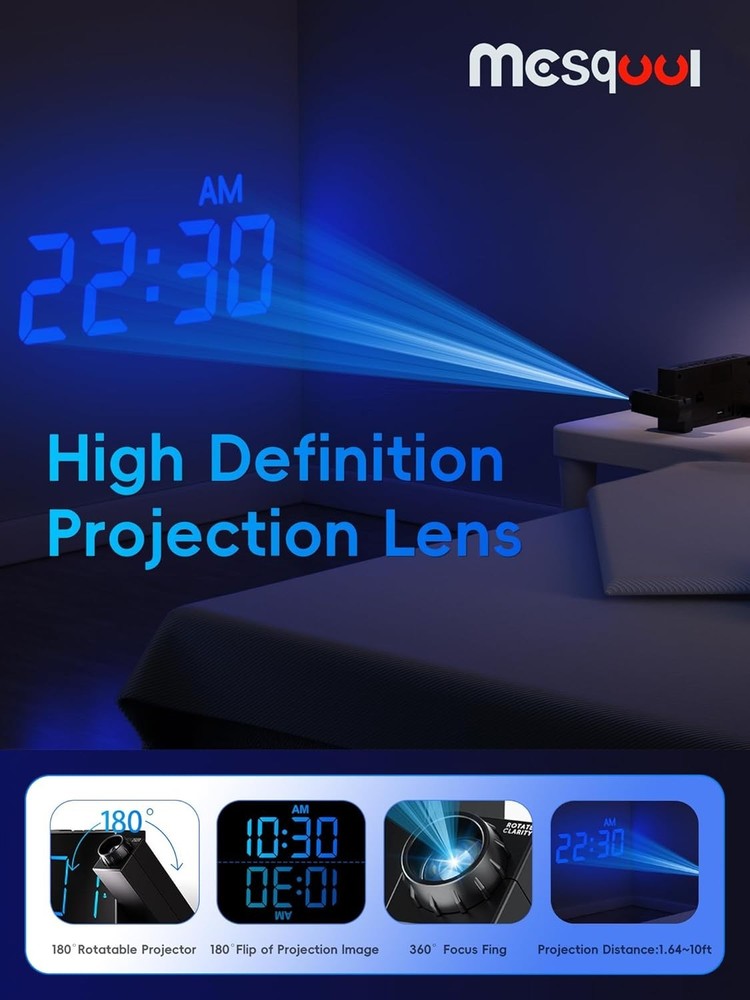 Stylish Digital Projection Clock with Battery Backup & Adjustable Brightness