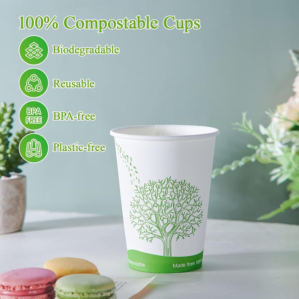 240 Count 12 Oz Compostable Paper Cups, Biodegradable Disposable Paper Coffee Cu