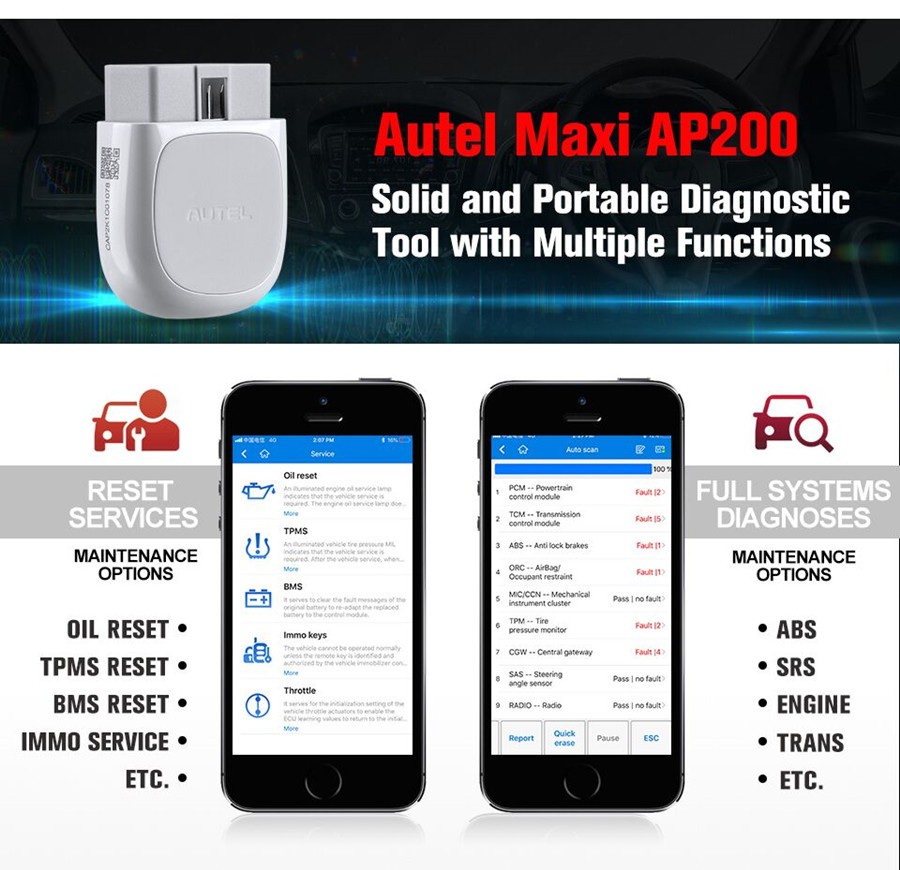 AUTEL MaxiAP AP200 Bluetooth OBD2 Scanner Code Reader with Full System Diagnoses