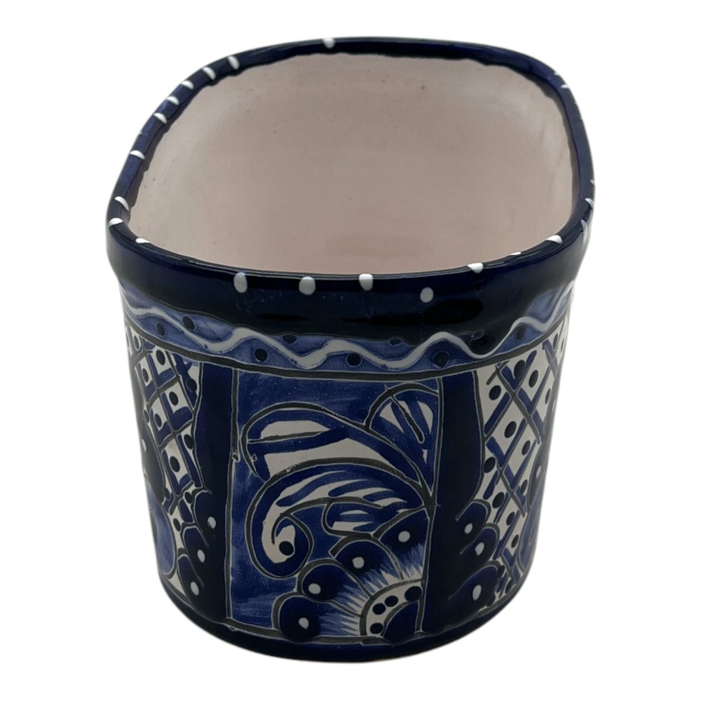 Blue & White Oval Talavera Planter | Mexican Ceramic Accent