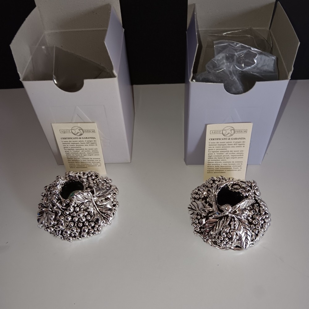 Arde Candle Holders. 2 Unique.  Silverplate.  Italy. Grapes.