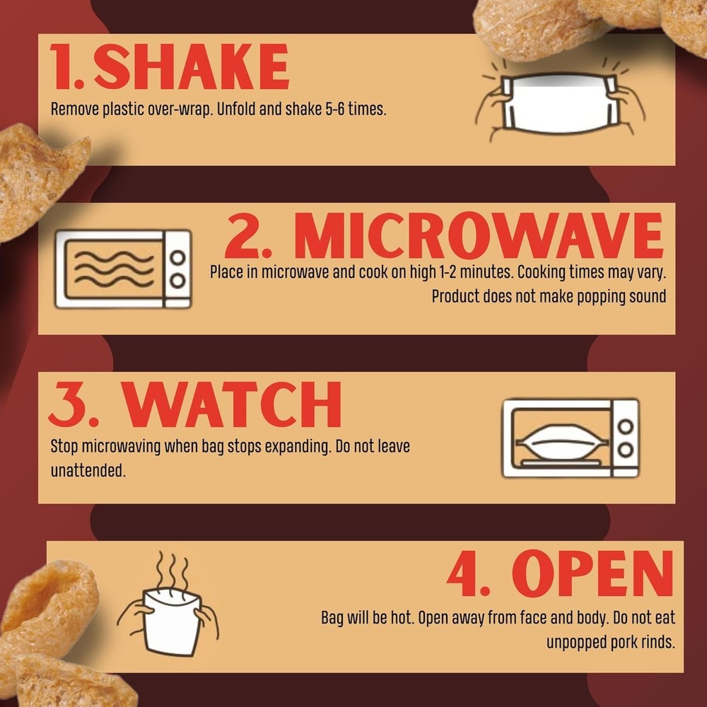 Microwave Pork Rinds Snack Pack Crispy Low-Carb Protein Chicharrones