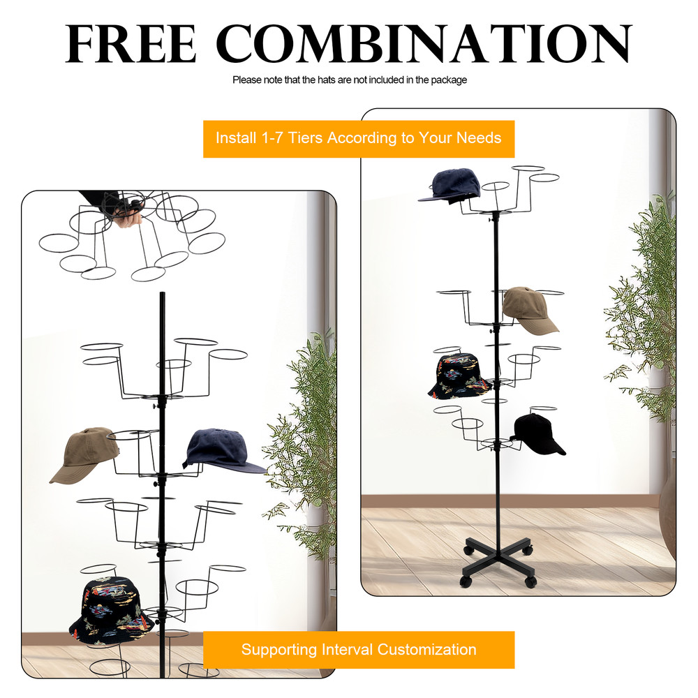 7-Layer Hats Cap Rotating Hanger Rack Height Adjustable Coat Hat Display Stand