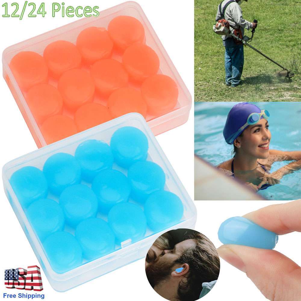 12/24pcs Reusable Silicone Ear Plugs For Sleeping Study Noise Cancelling Earplug