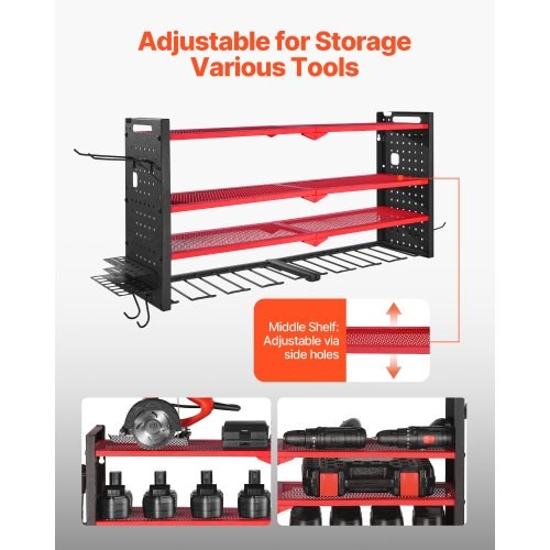 Power Tool Organizer Wall Mount 4Layer Storage Rack with 8 Drill Holders