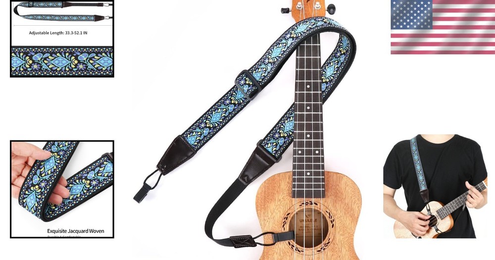 Comfortable Jacquard Ukulele Strap - Adjustable Size & Elegant Floral Pattern