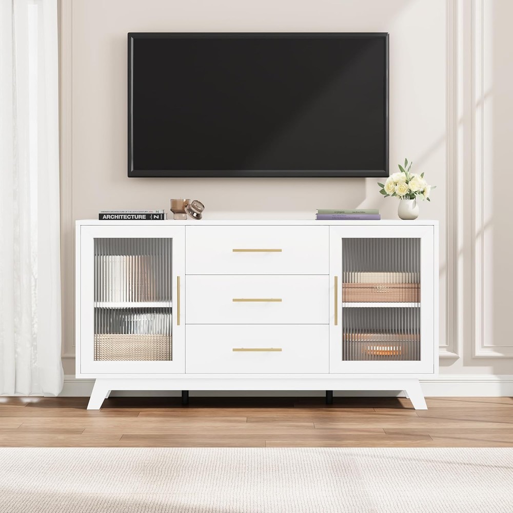 56" Sideboard Buffet Cabinet Home Storage Cupboard with 2 Doors & 3 Drawers