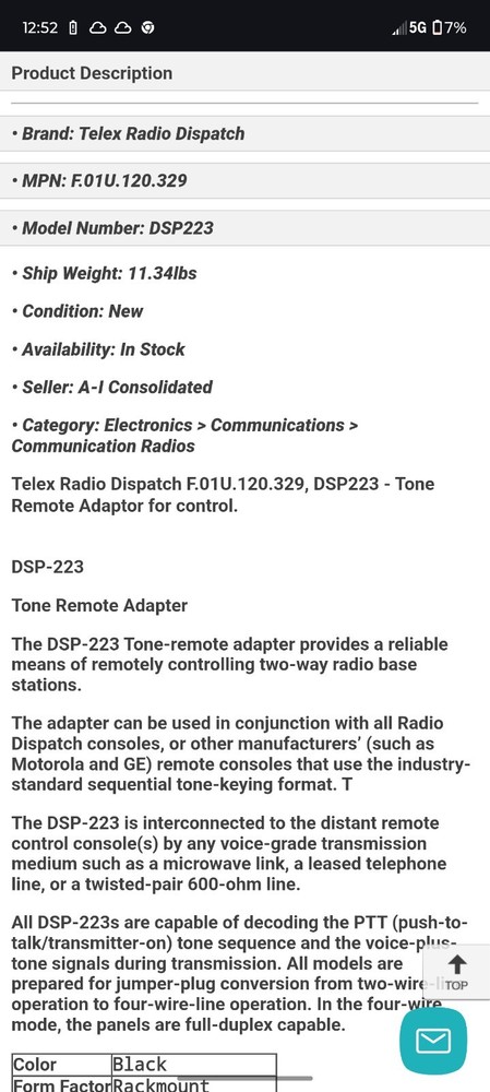 Telex DSP-223 Tone Remote Interface