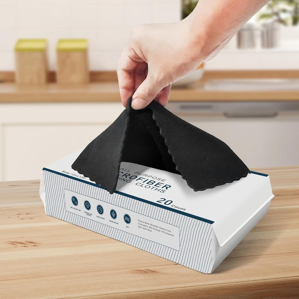 12" x 12" Black Microfiber Cleaning Cloth,40Pack Multi-Purpose Reusable Clean...