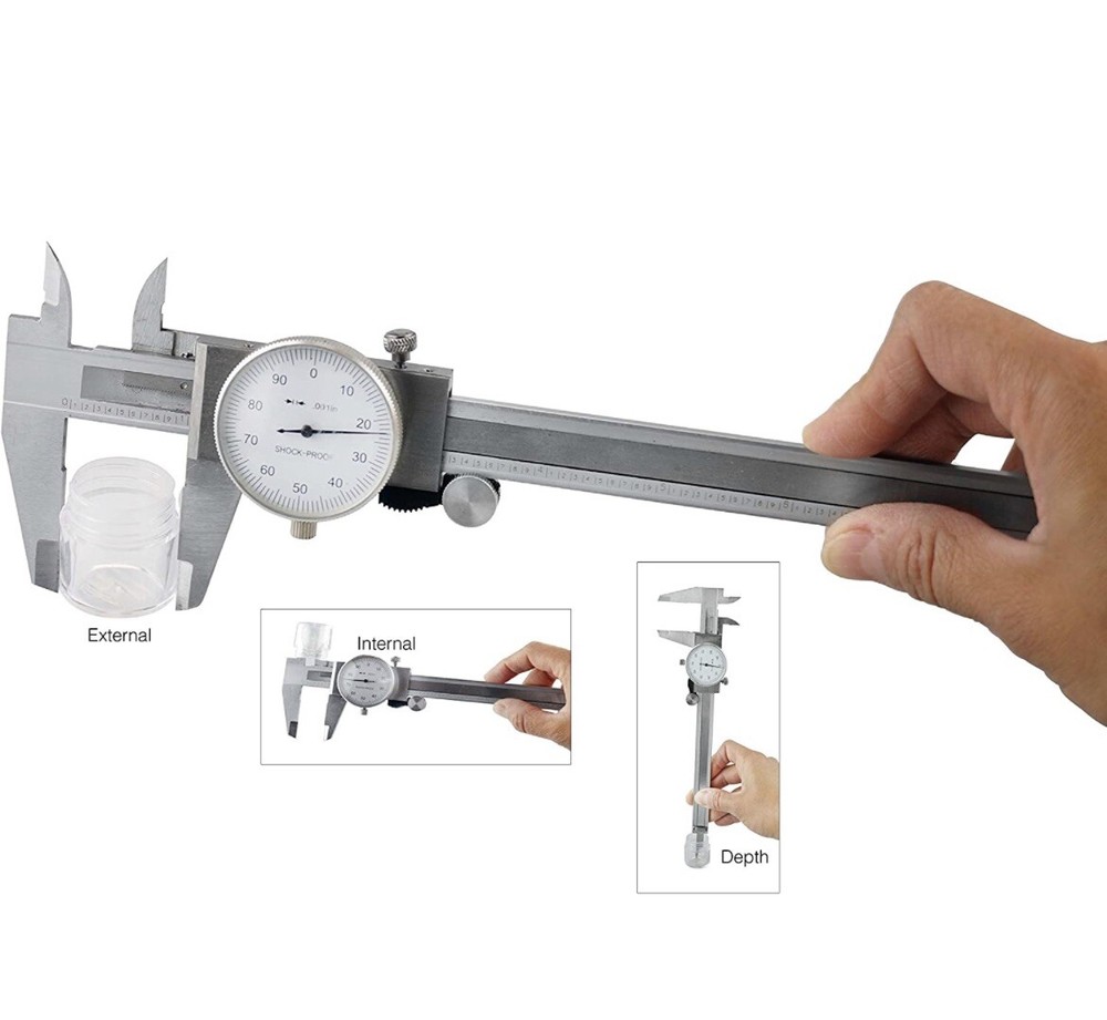 Jewelers’ 4-Way Measuring Shockproof Dial Caliper: Internal External Depth Step
