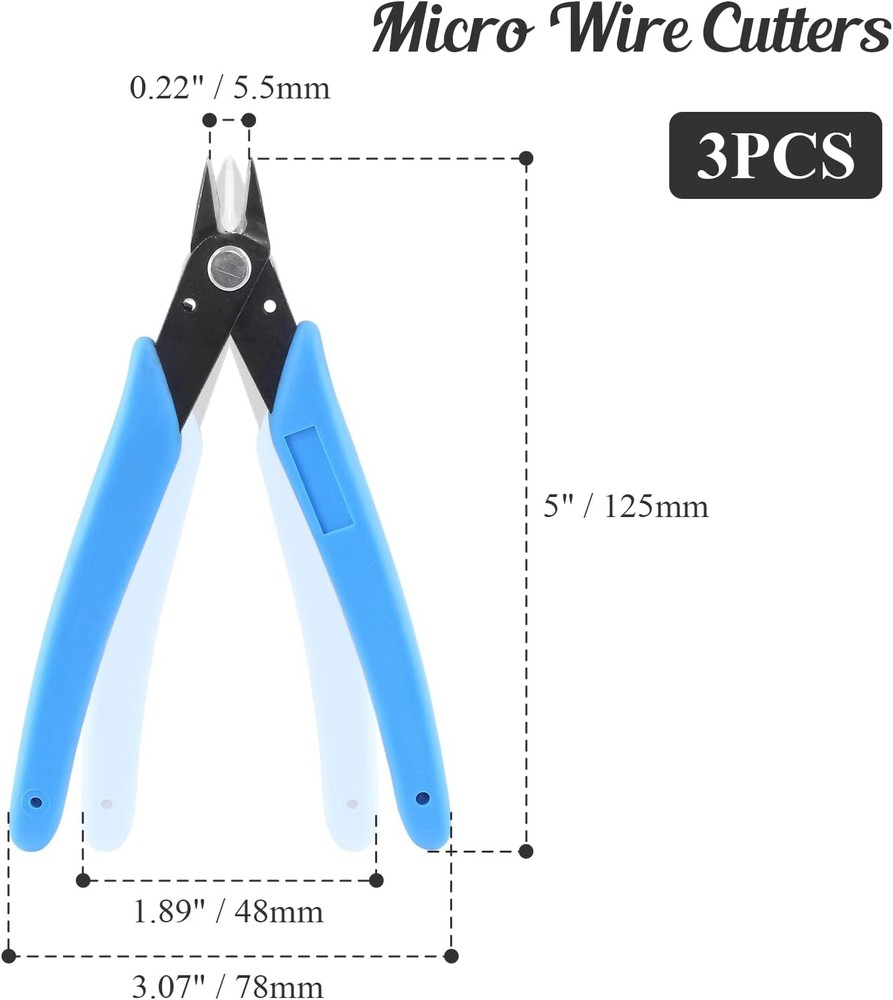Bivethoi 3pcs Micro Wire Cutters Flush Cut Snips, Small Diagonal Light Blue