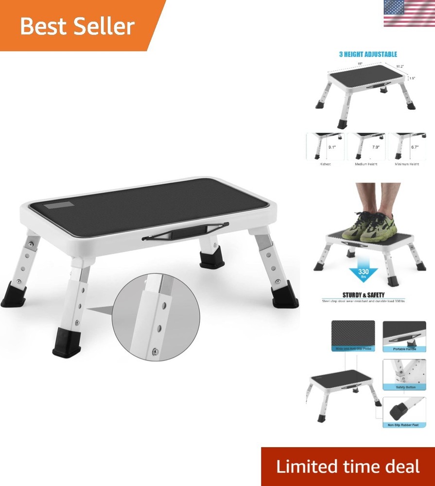 Folding Height-Adjustable Step Stool - Lightweight, Non-Slip Platform, 330 lbs