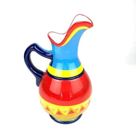 Multicolor Large Ceramic Pitcher Southwestern