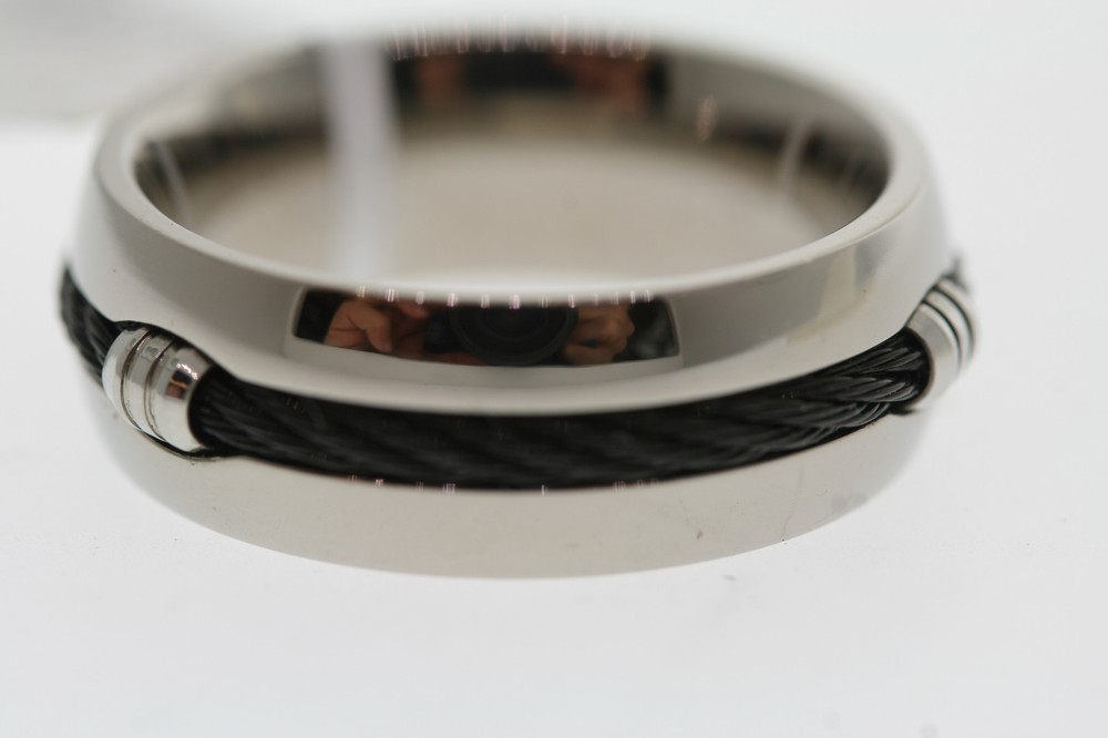 Titanium Black Cable Inlay 7mm Band Ring