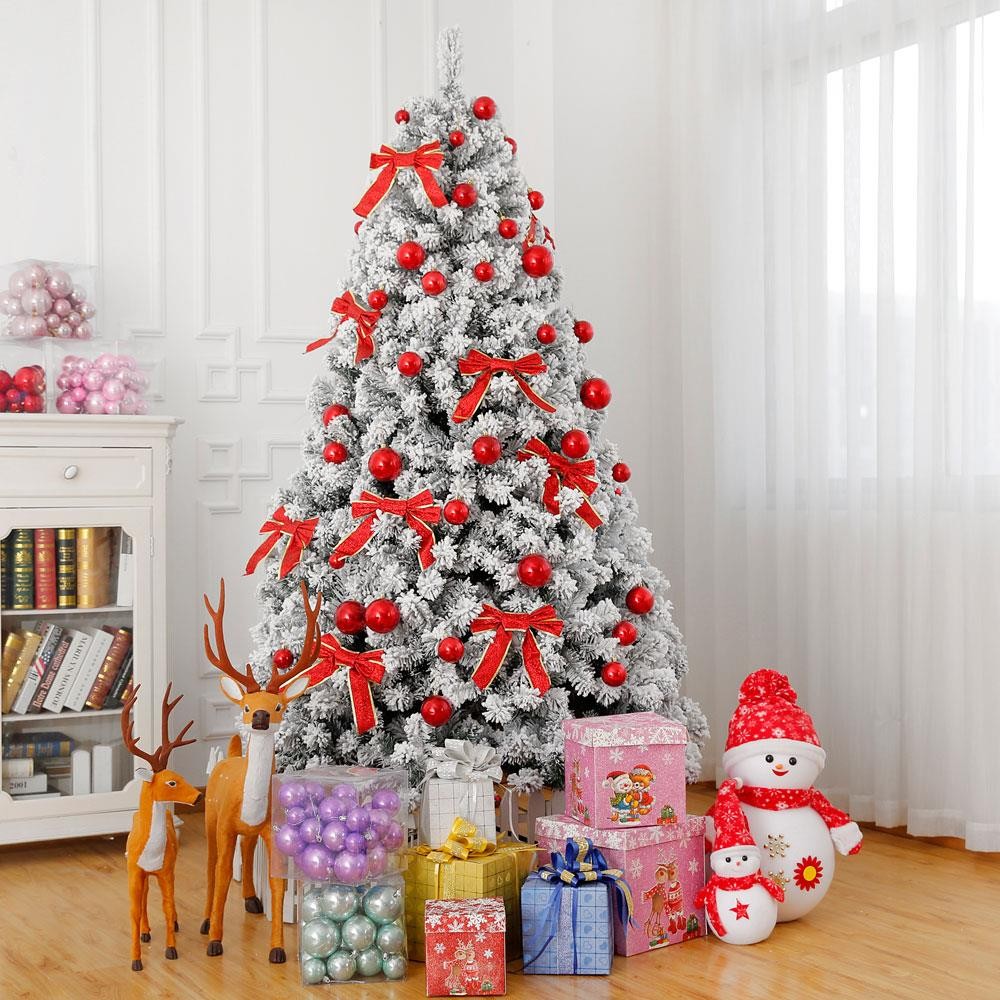 7.5 FT Christmas Tree Snow Flocke Pre-lit Artificial Automatic Tree with Light