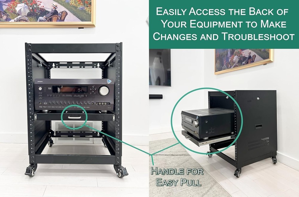 ynVISION.DESIGN 1U Server Rack Mountable Slide Out Shelf with Handle