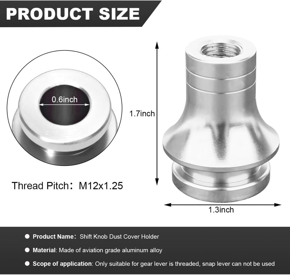 Shift Knob Boot Retainer, M12×1.25 Durable Aluminum Shift Boot Retainer Silver
