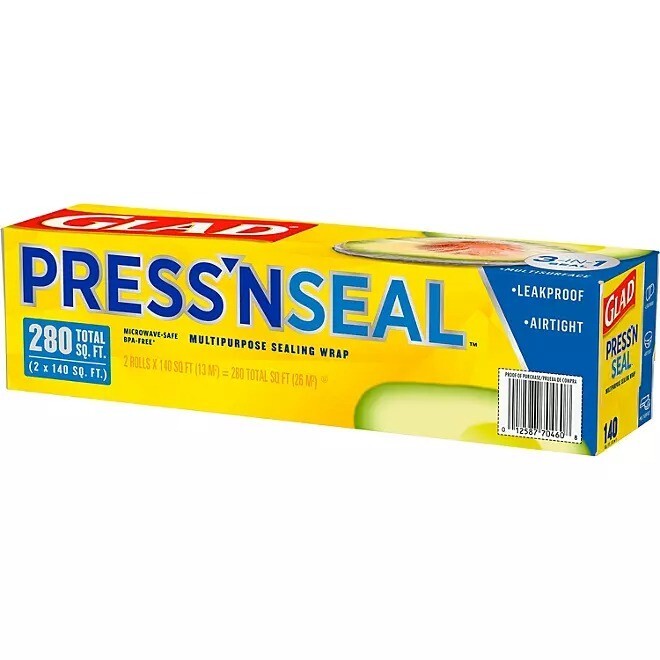Glad Press'n Seal Plastic Wrap, 140 sq. ft. per Roll (2 Rolls Total)