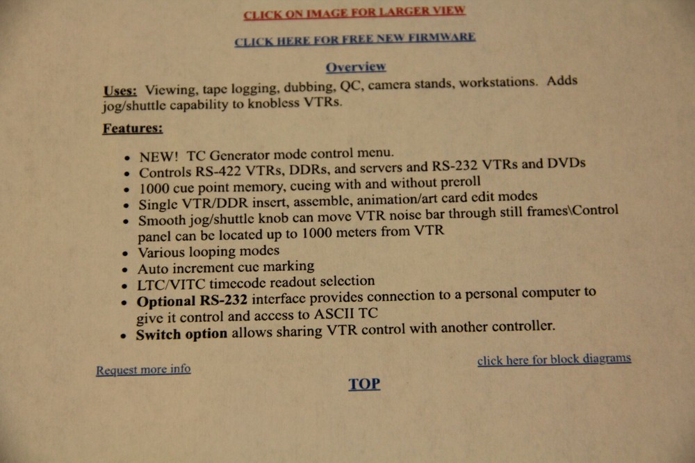 BUF Technology VTC-2000 VTR-Controller Compact Table Top Unit