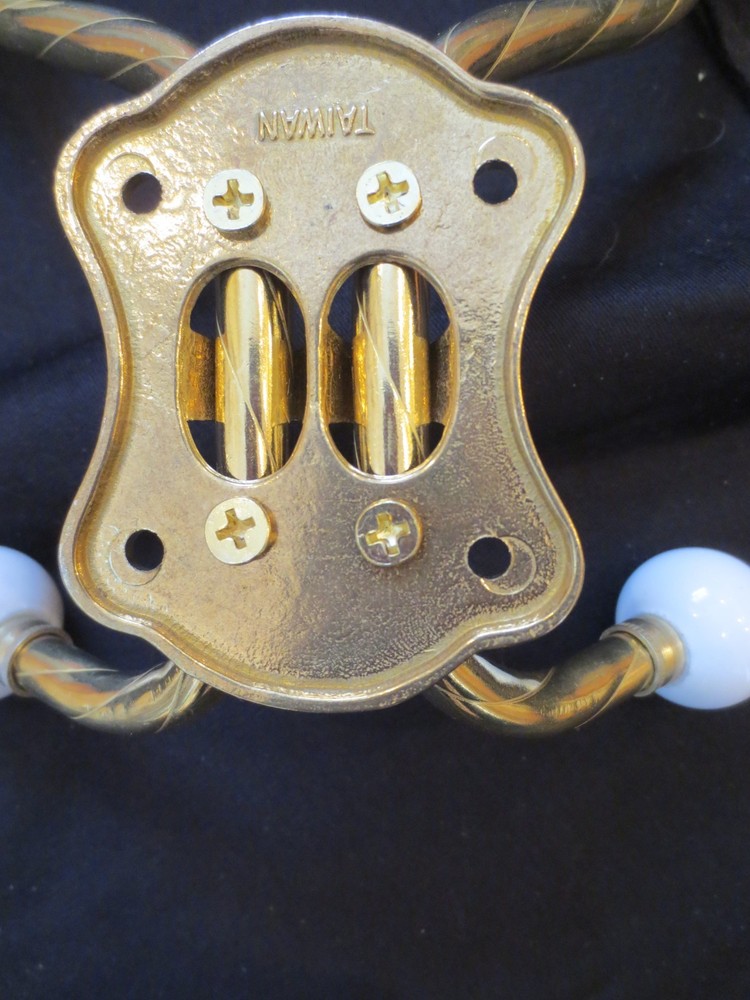 New Vintage Solid Brass 4 Hook Coat Hanger Porcelain Knobs and Screws