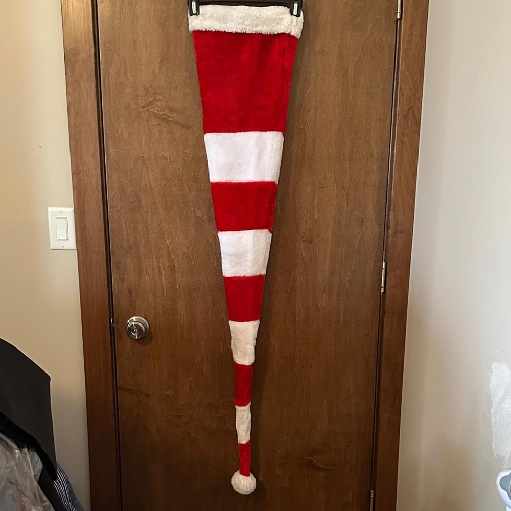 Festive Red and White Striped Holiday Stocking Hat 4.5’ long