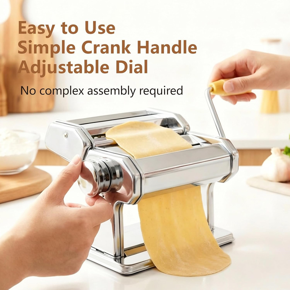 Manual Pasta Maker Machine - 7 Adjustable Thickness Settings Pasta Roller & Cutt