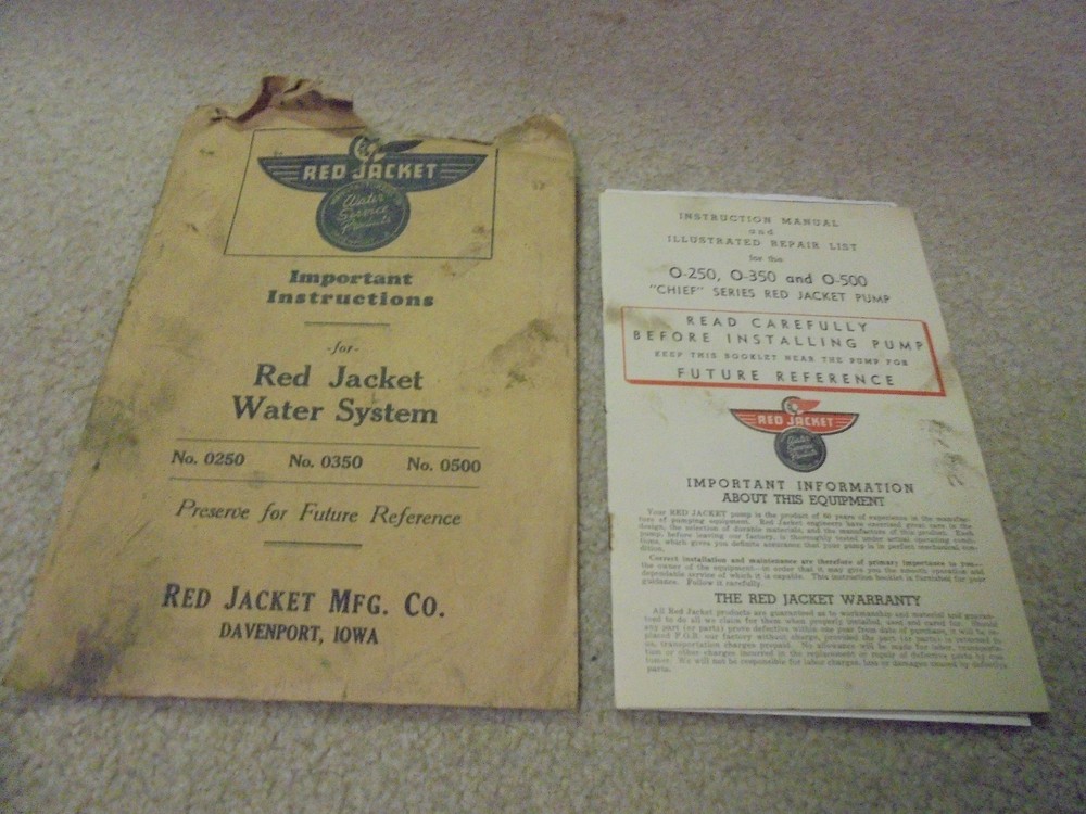 Vintage Red Jacket Pump Water System Manual