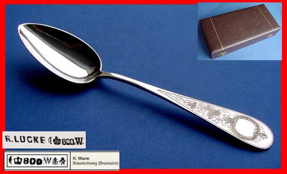 Set, Large Solid 6 Spoons, H. Wurm, 800 Silver, around 1900 B547