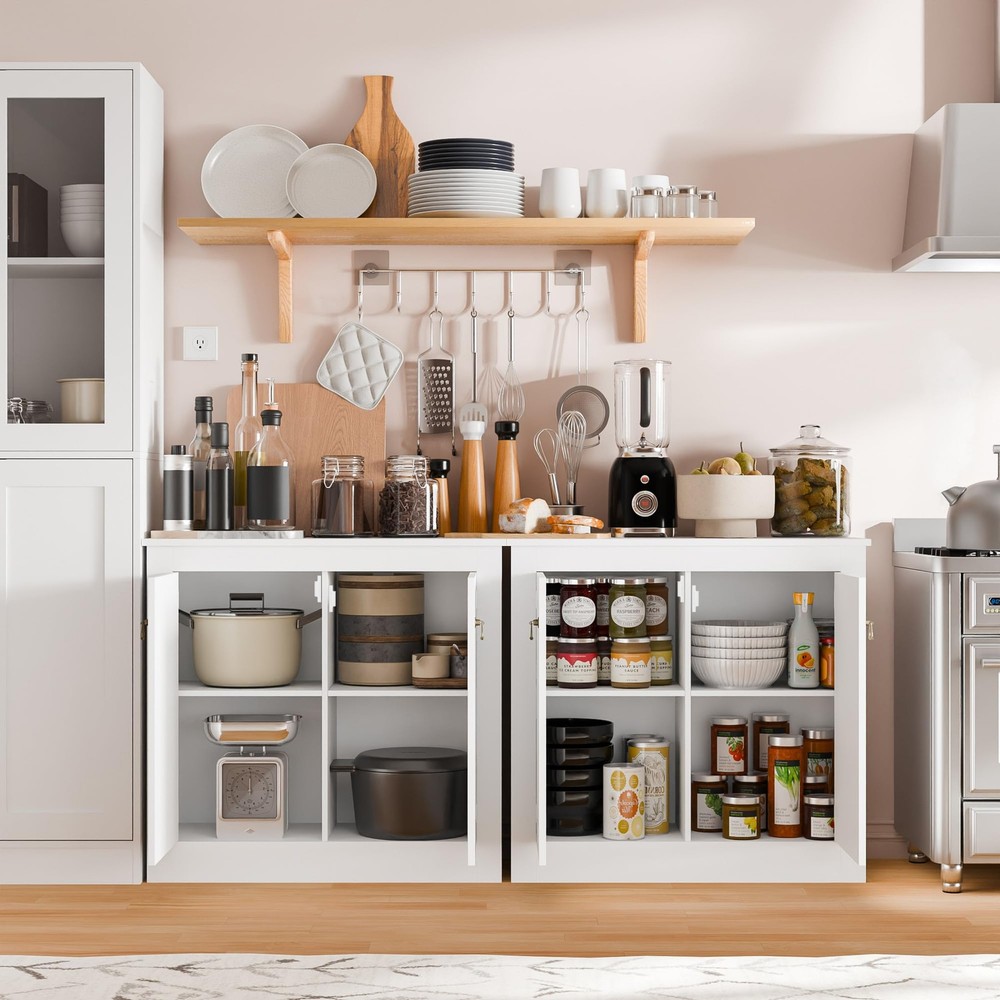 Buffet Cabinet with Storage - Kitchen Storage Cabinet Wood Console Table Coff...