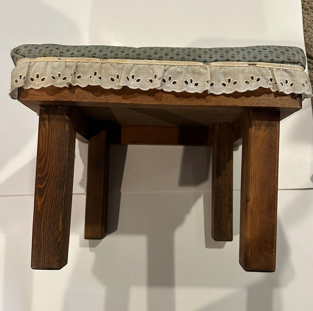 Vintage Solid Wood Upholstered Vanity Bench Footstool Seat
