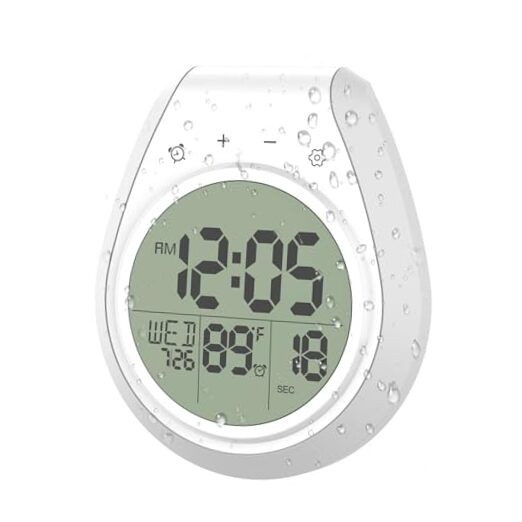 Shower Clock Waterproof, Bathroom Clock with Temperature & Shower Timer, White