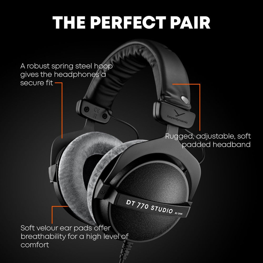 DT 770 Studio, 80 Ohm, Closed Back, over Ear, Wired Professional Studio Headphon